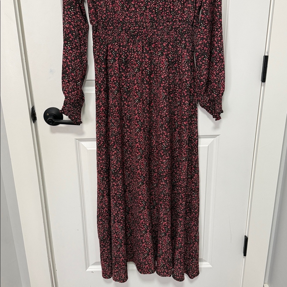 Women’s Floral Long Sleeve V-Neck Smocked Waist Maxi Dress size Large - Picture 3 of 6